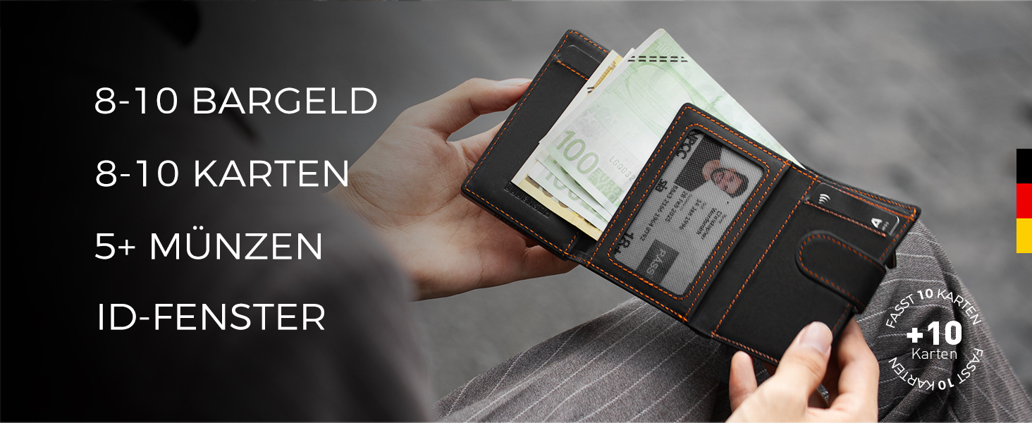 Чоловічий RFID картхолдер DODENSHA з монетницею, автоматичний алюмінієвий гаманець для 8-10 карток з вікном для ID, карбон