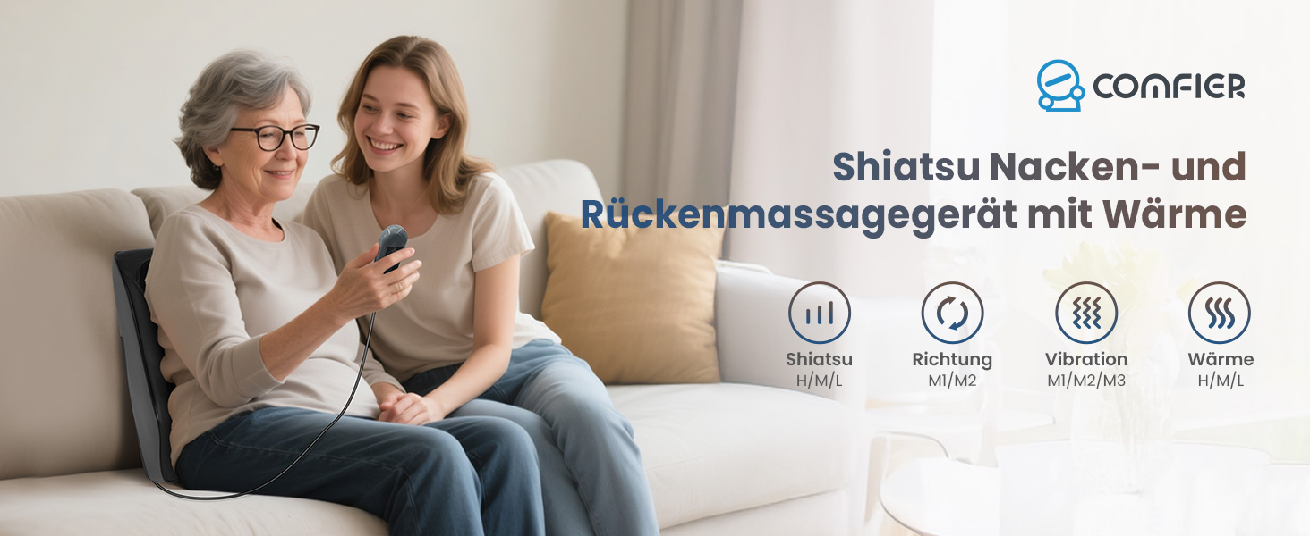 Масажер для шиї та спини COMFIER: Shiatsu 4D розминаючий масажер з підігрівом для ніг та м'язів, чорний